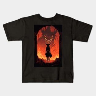 Anime Girl Witch Entering Hell to fight Demon Lord Kids T-Shirt